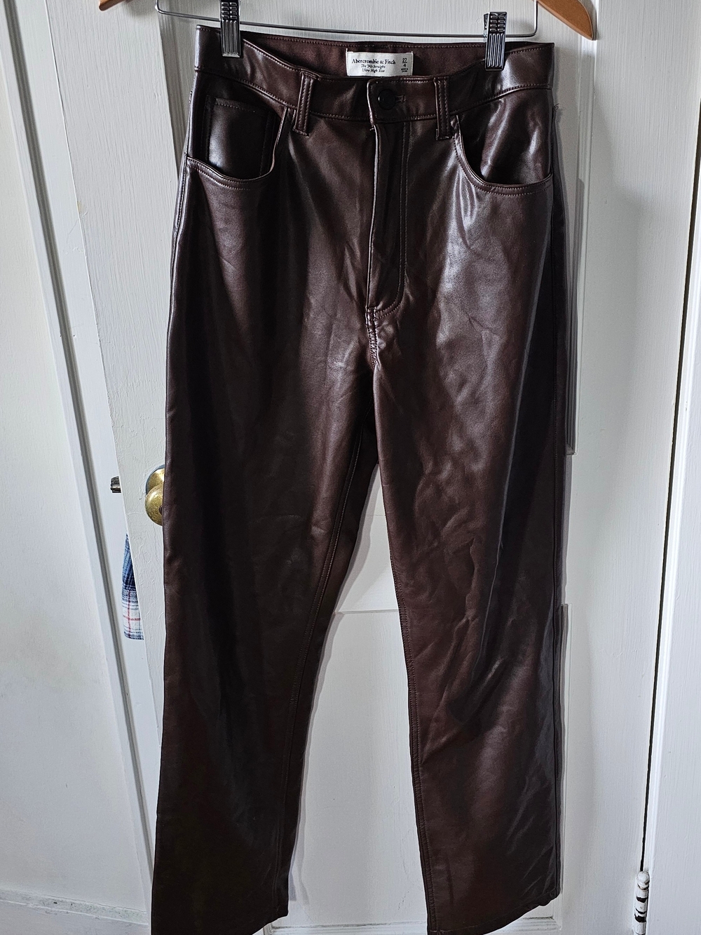Abercrombie & Fitch Dark Brown Vegan Leather Straight Leg Pants- Size 4/27